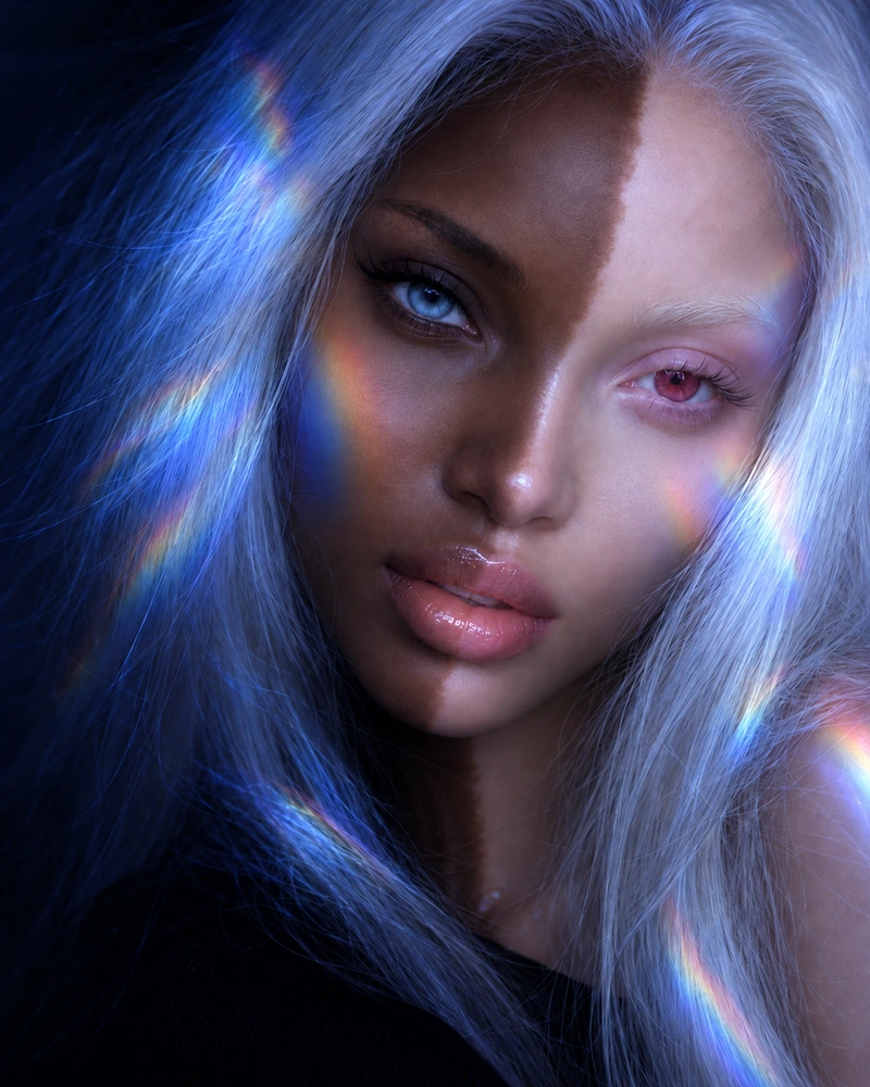 Eva Delonne in blue refracted light for Come Closer